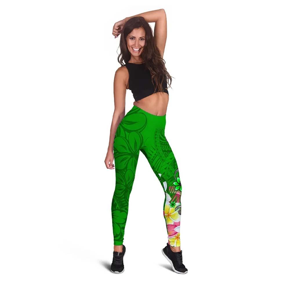 Federated States of Micronesia Custom Personalised Legging - Turtle Plumeria (Green)