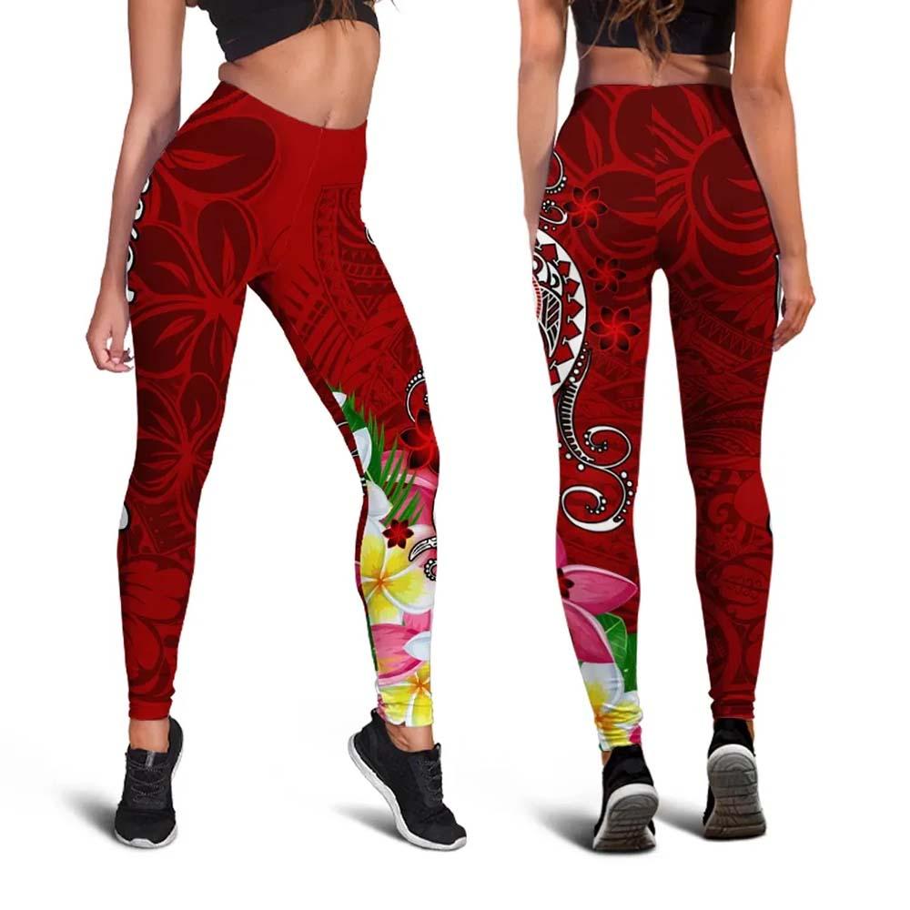 Federated States of Micronesia Custom Personalised Legging - Turtle Plumeria (RED)