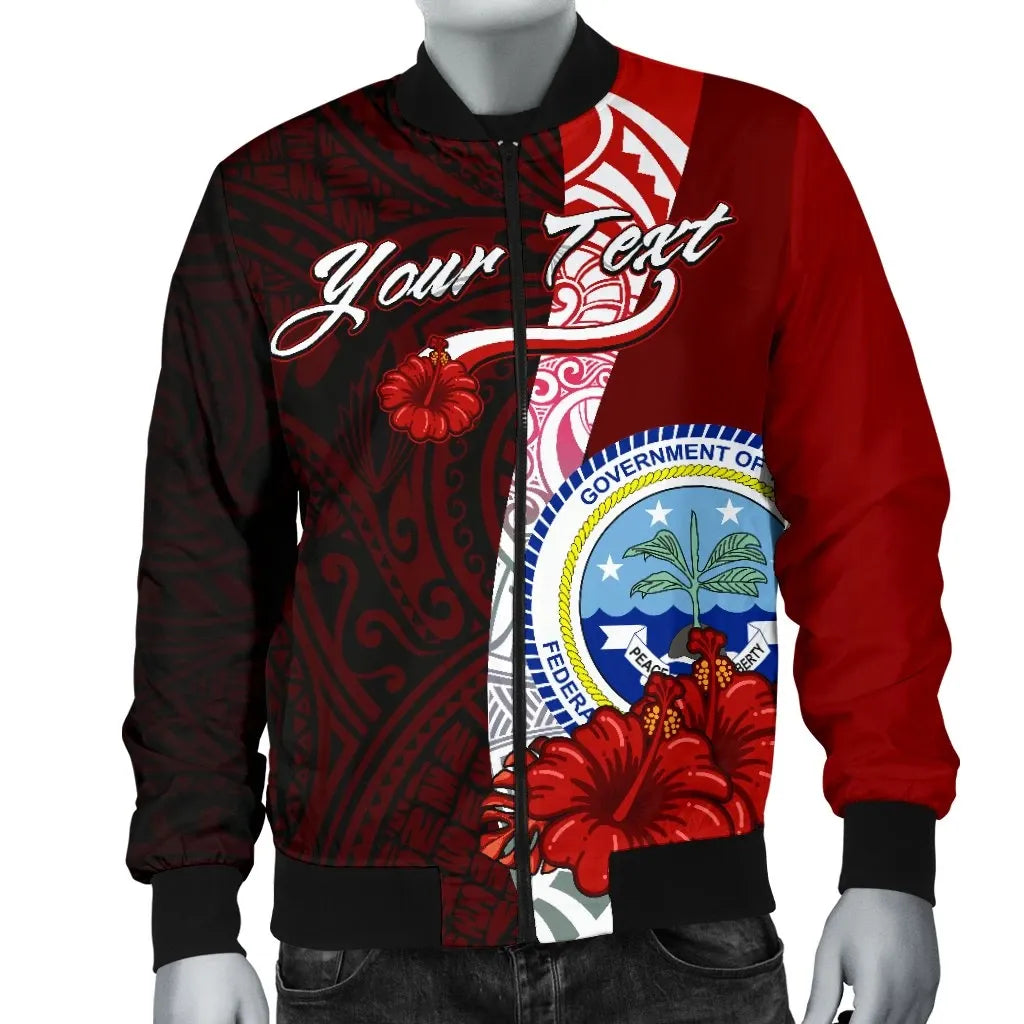 Federated States Of Micronesia Custom Personalised Bomber Jacket - Coat Of Arm With Hibiscus