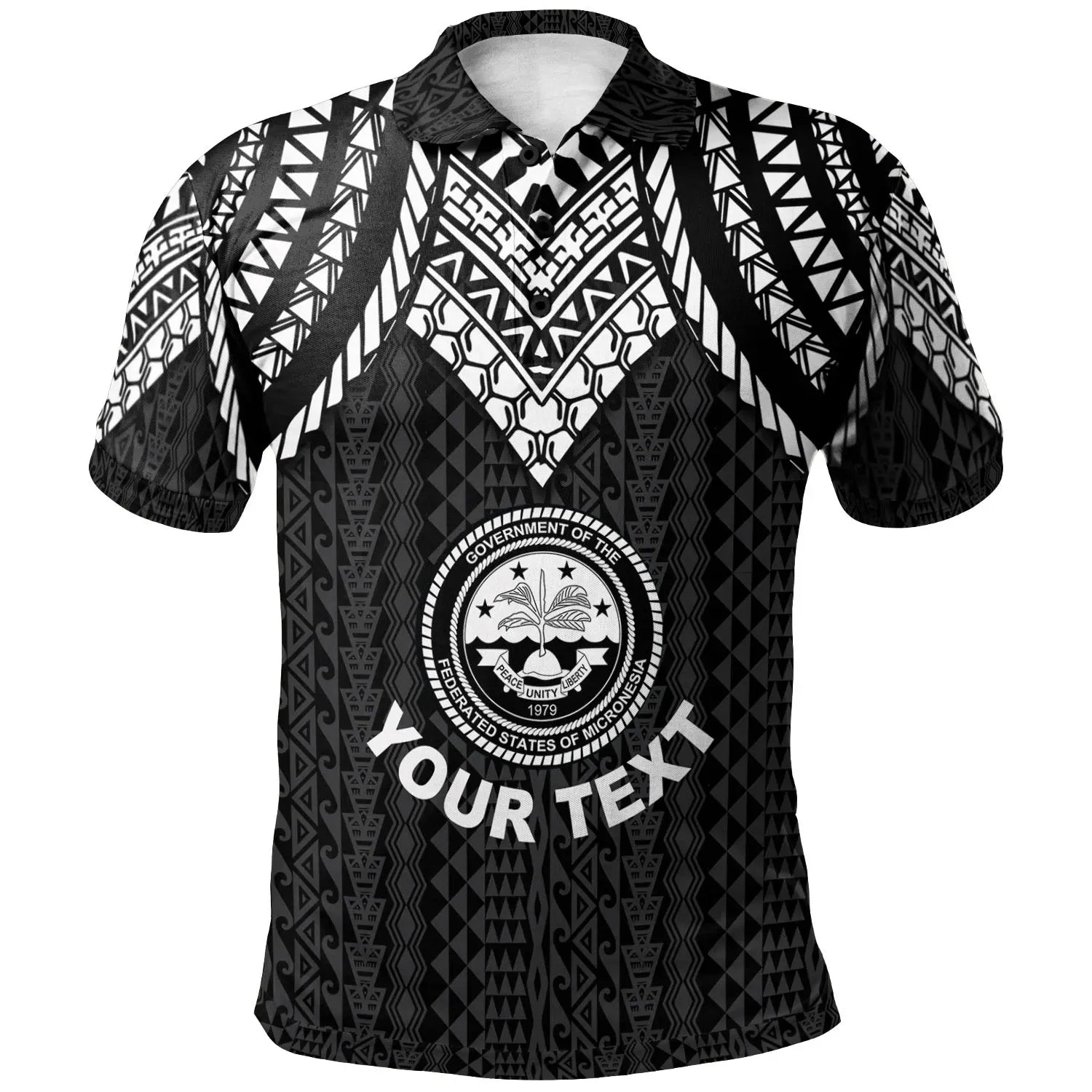 Federated States Of Micronesia Custom Personalised Polo Shirt - Polynesian Armor Style Black