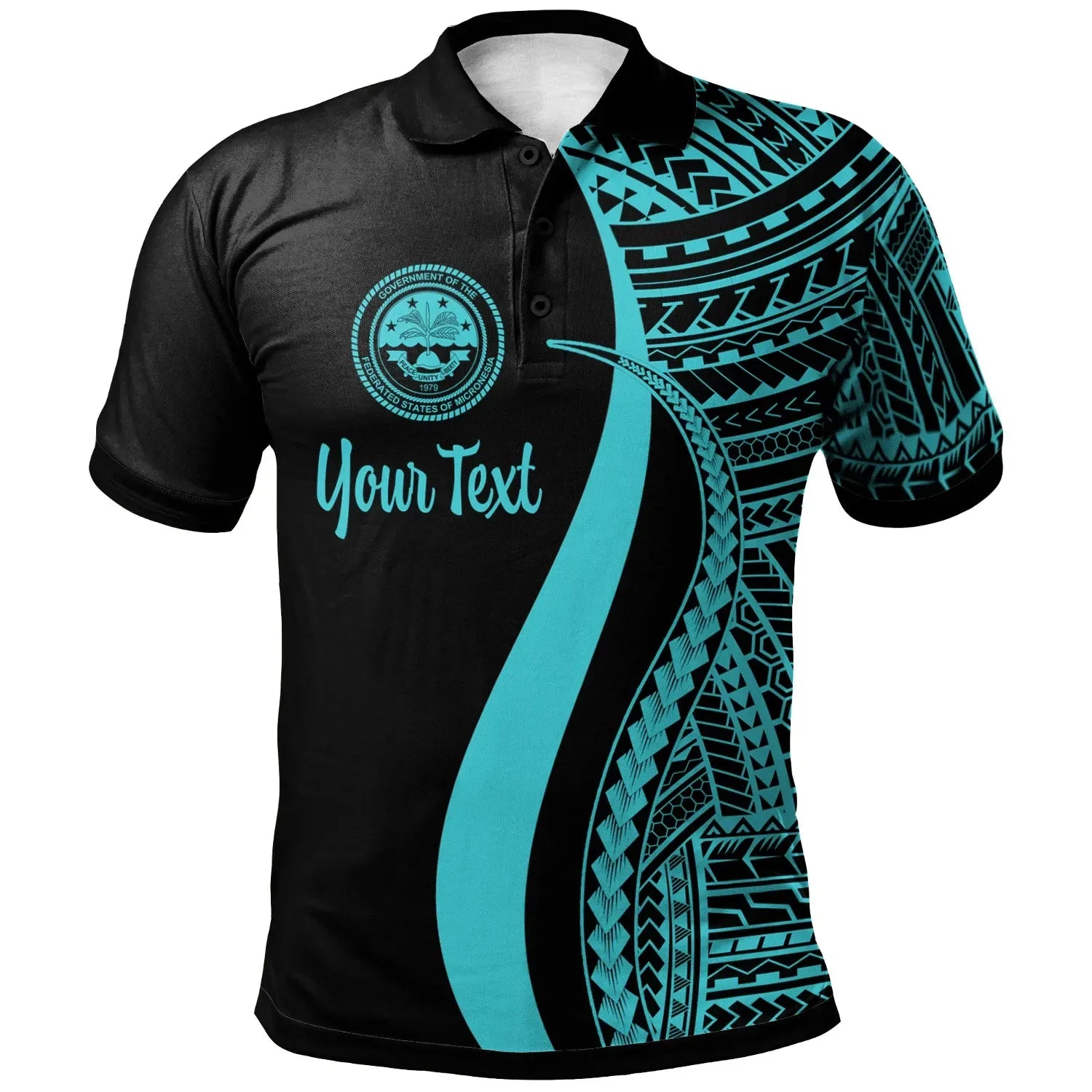 Federated States of Micronesia Custom Personalised Polo Shirt Turquoise - Polynesian Tentacle Tribal Pattern