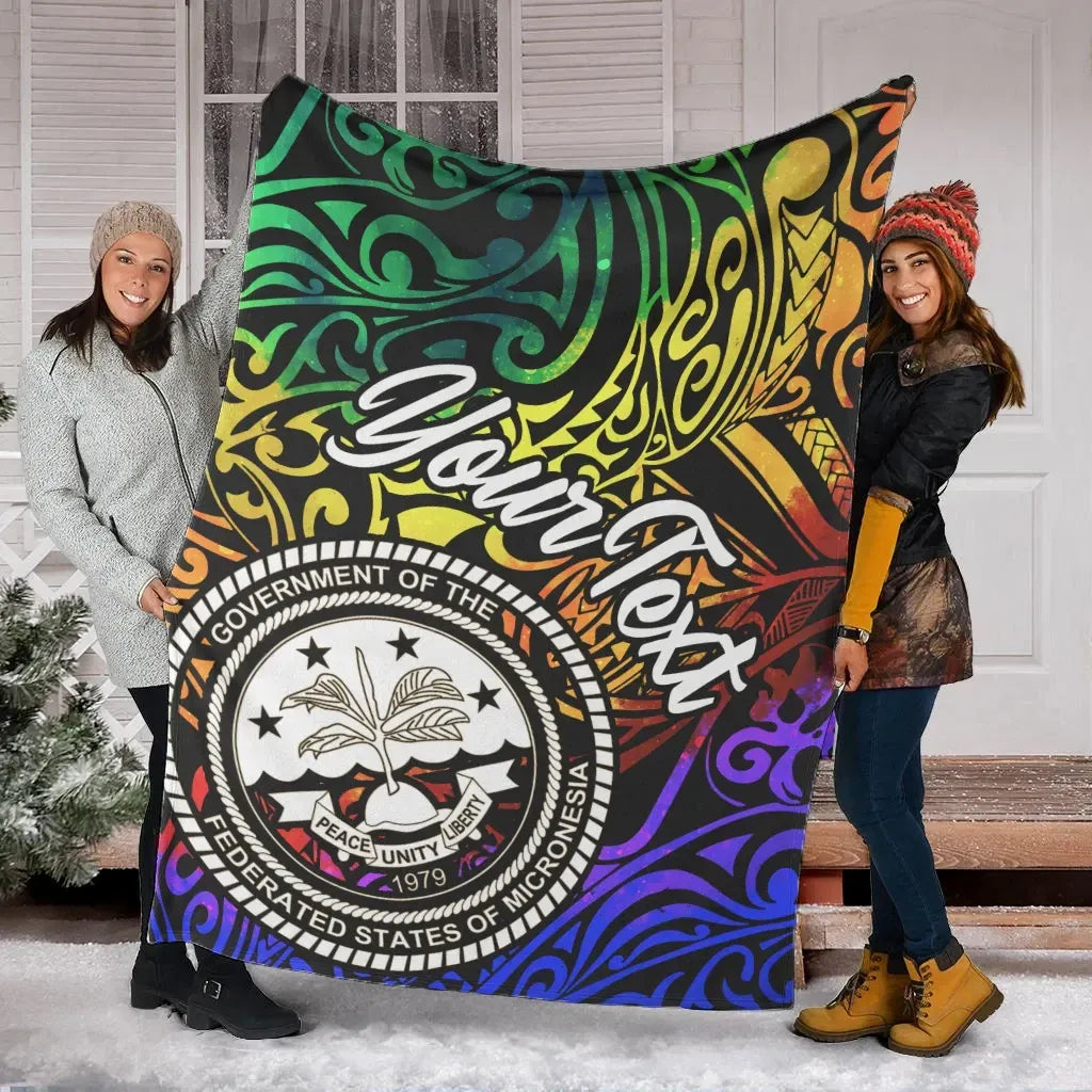 Federated States of Micronesia Custom Personalised Premium Blanket - Rainbow Polynesian Pattern