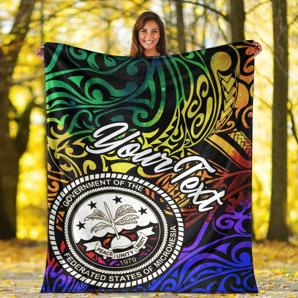 Federated States of Micronesia Custom Personalised Premium Blanket - Rainbow Polynesian Pattern