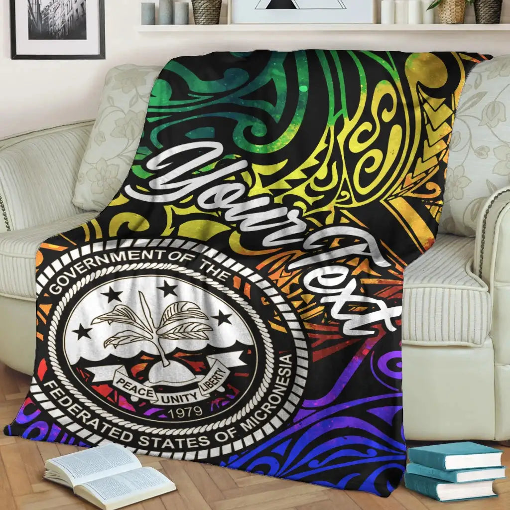 Federated States of Micronesia Custom Personalised Premium Blanket - Rainbow Polynesian Pattern