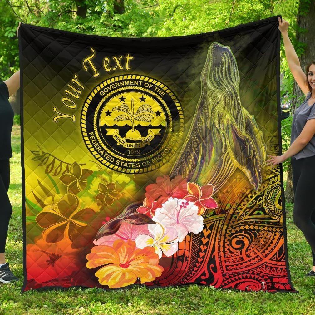 Federated States of Micronesia Custom Personalised Premium Quilts - Humpback Whale with Tropical Flowers (Yellow)