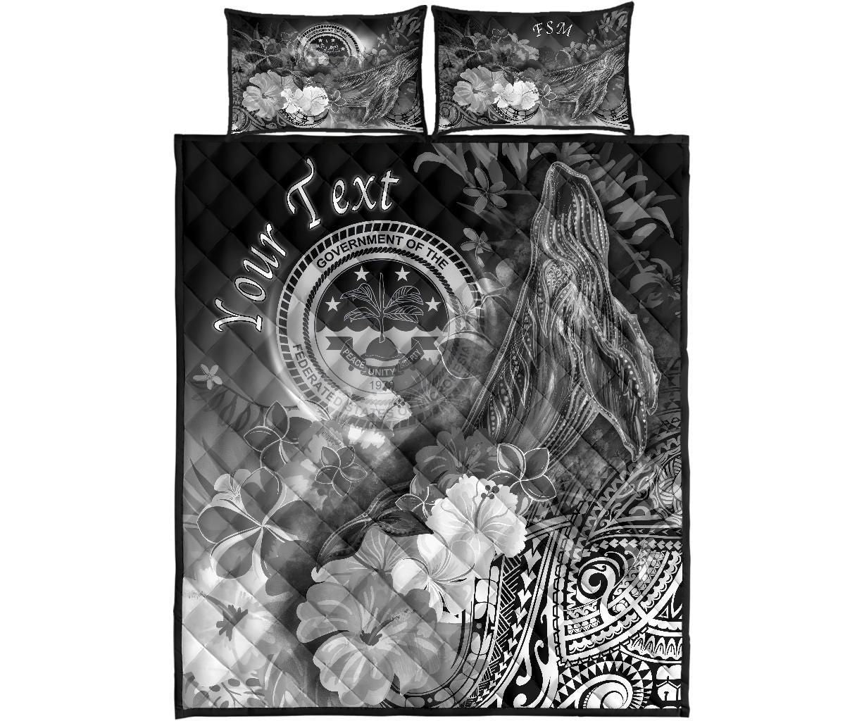 Federated States of Micronesia Custom Personalised Quilt Bed Sets - Humpback Whale with Tropical Flowers (White)