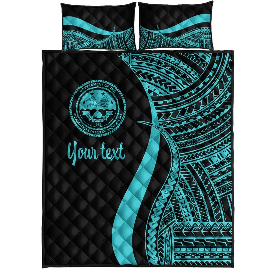 Federated States of Micronesia Custom Personalised Quilt Bed Set - Turquoise Polynesian Tentacle Tribal Pattern