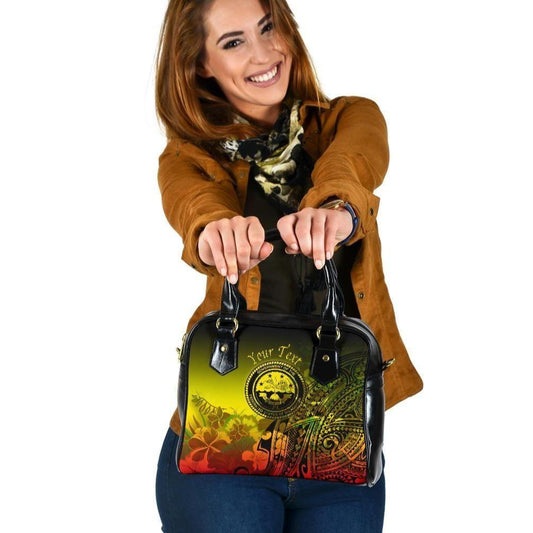 Federated States Of Micronesia Custom Personalised Shoulder Handbag - Humpback Whale With Tropical Flowers (Yellow)