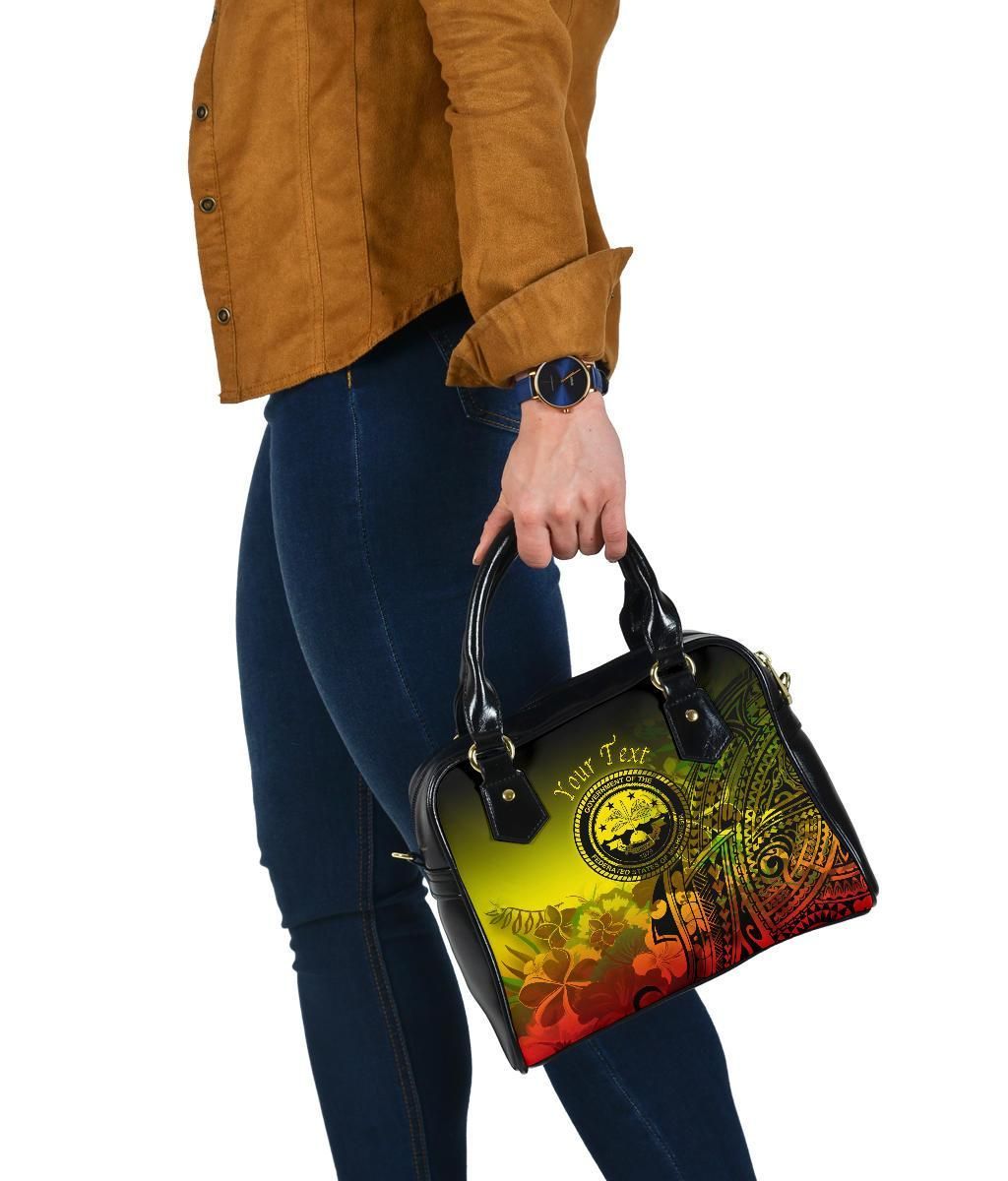 Federated States Of Micronesia Custom Personalised Shoulder Handbag - Humpback Whale With Tropical Flowers (Yellow)