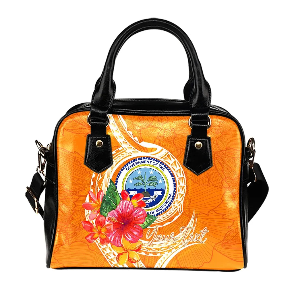 Federated States Of Micronesia Custom Personalised Shoulder Handbag - Orange Floral With Seal
