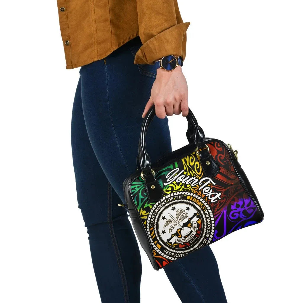 Federated States Of Micronesia Custom Personalised Shoulder Handbag - Rainbow Polynesian Pattern
