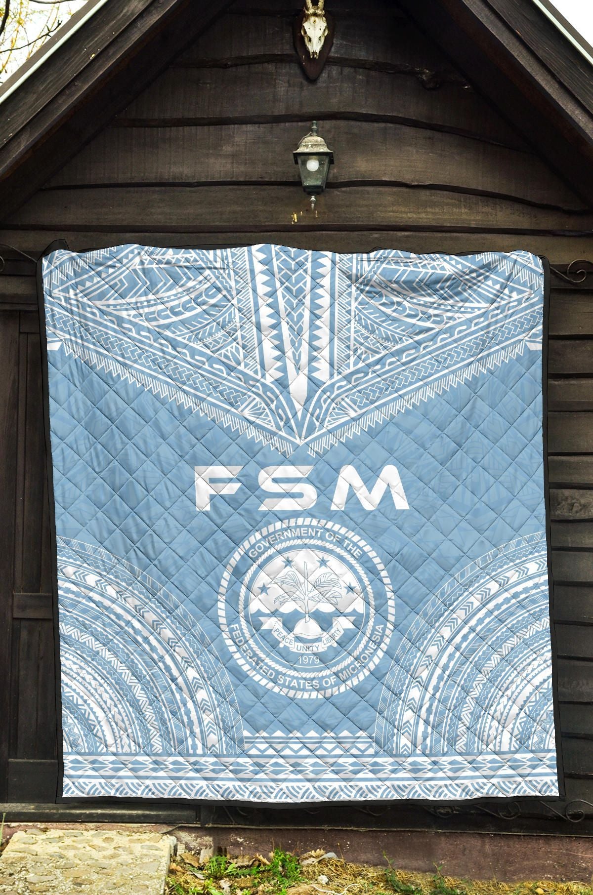 Federated States Of Micronesia Premium Quilt - FSM Seal Polynesian Chief Light Blue Version