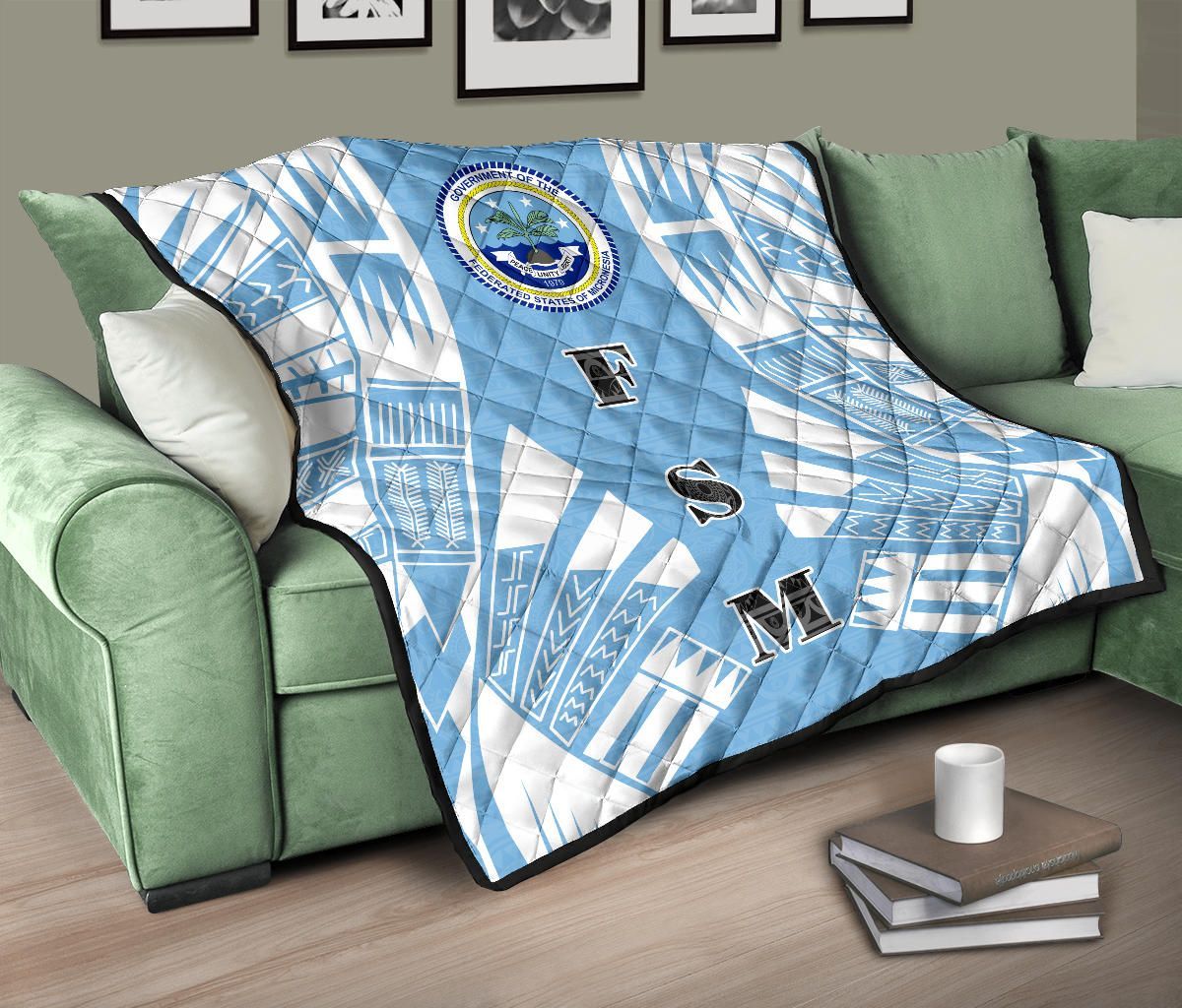 Federated States Of Micronesia Premium Quilt - Federated States Of Micronesia Seal Polynesian White Tattoo (Blue)