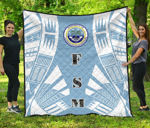 Federated States Of Micronesia Premium Quilt - Federated States Of Micronesia Seal Polynesian White Tattoo (Blue)