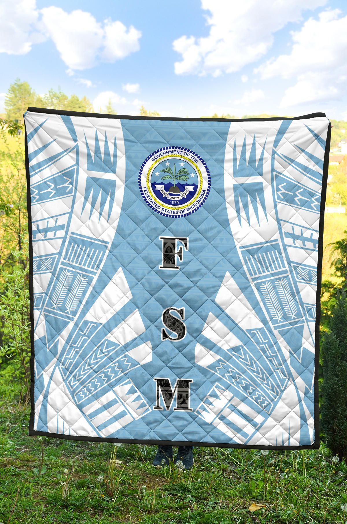 Federated States Of Micronesia Premium Quilt - Federated States Of Micronesia Seal Polynesian White Tattoo (Blue)