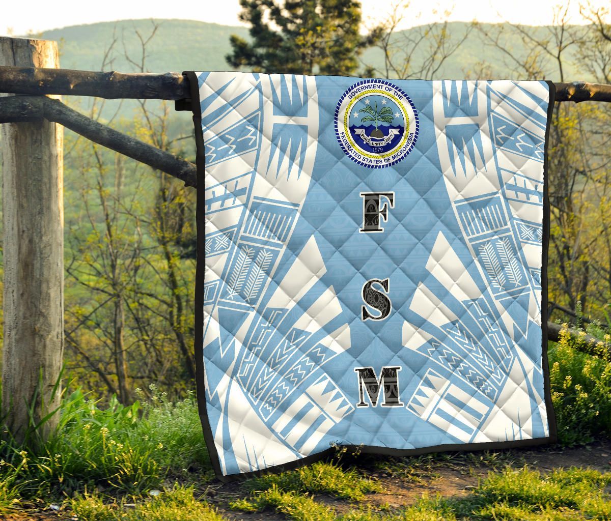 Federated States Of Micronesia Premium Quilt - Federated States Of Micronesia Seal Polynesian White Tattoo (Blue)