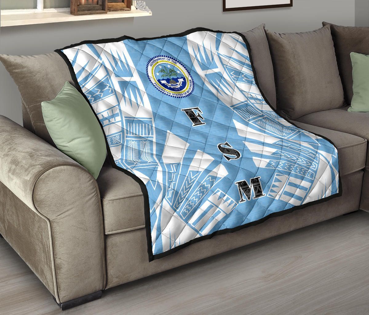 Federated States Of Micronesia Premium Quilt - Federated States Of Micronesia Seal Polynesian White Tattoo (Blue)