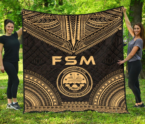 Federated States Of Micronesia Premium Quilt - FSM Seal Polynesian Chief Gold Version