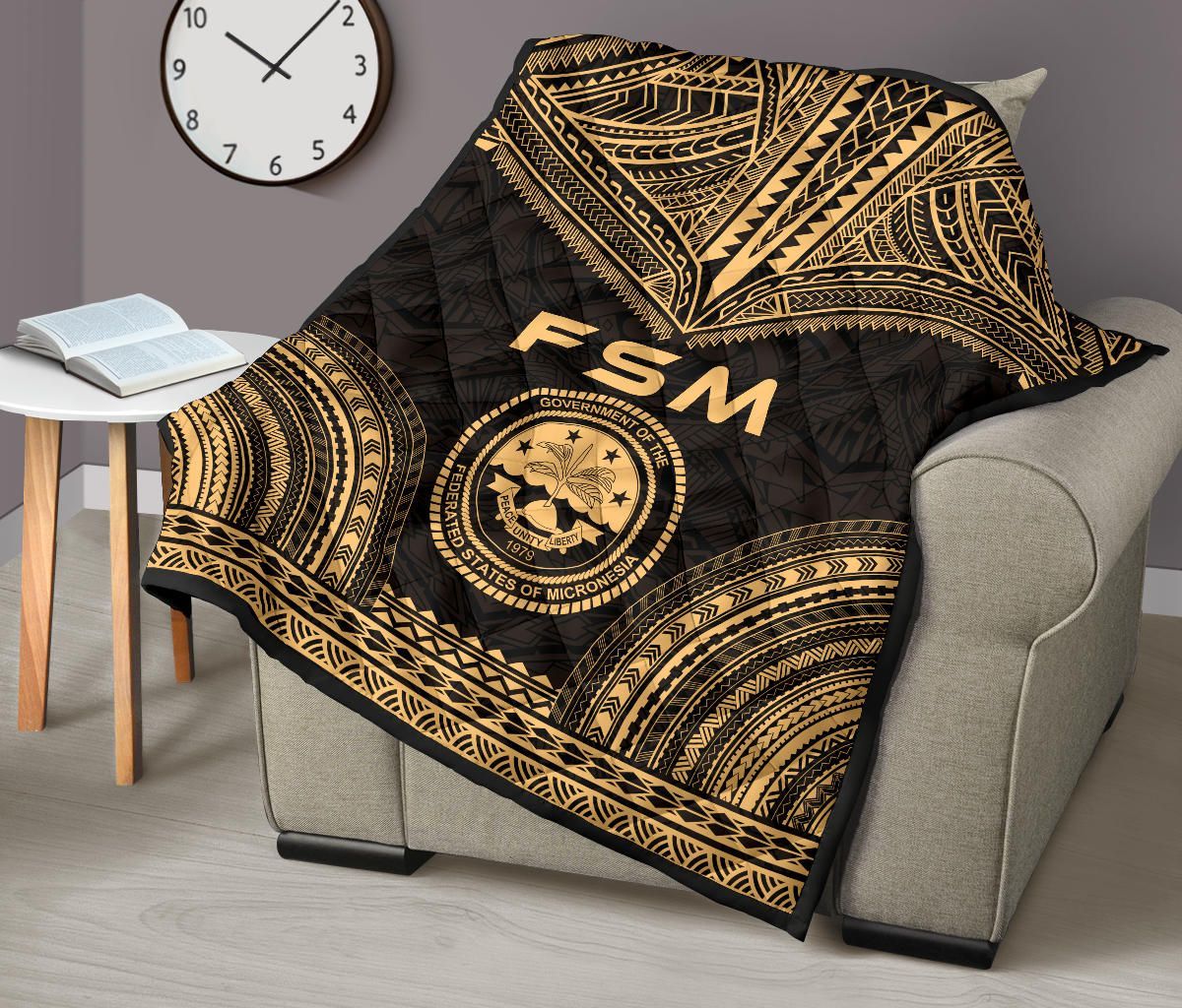 Federated States Of Micronesia Premium Quilt - FSM Seal Polynesian Chief Gold Version