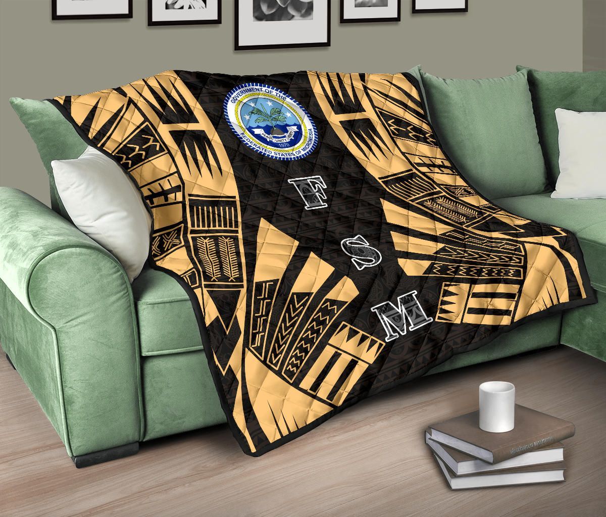 Federated States Of Micronesia Premium Quilt - Federated States Of Micronesia Seal Polynesian Gold Tattoo
