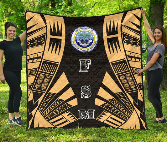Federated States Of Micronesia Premium Quilt - Federated States Of Micronesia Seal Polynesian Gold Tattoo