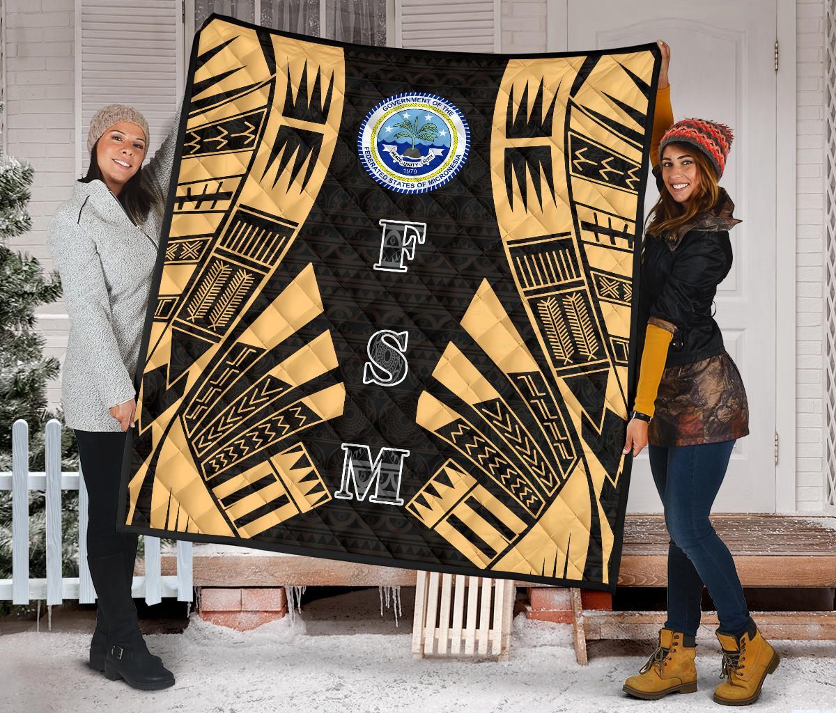 Federated States Of Micronesia Premium Quilt - Federated States Of Micronesia Seal Polynesian Gold Tattoo