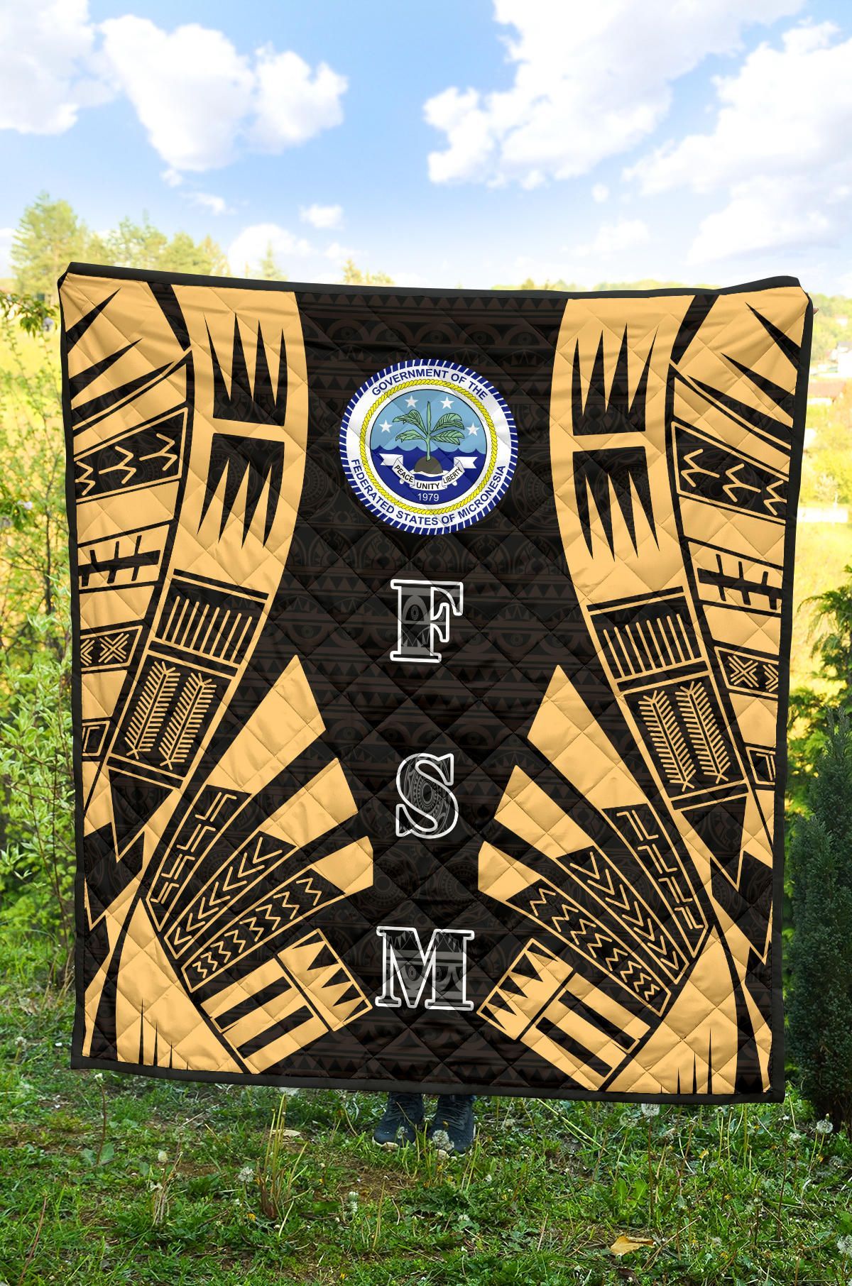 Federated States Of Micronesia Premium Quilt - Federated States Of Micronesia Seal Polynesian Gold Tattoo