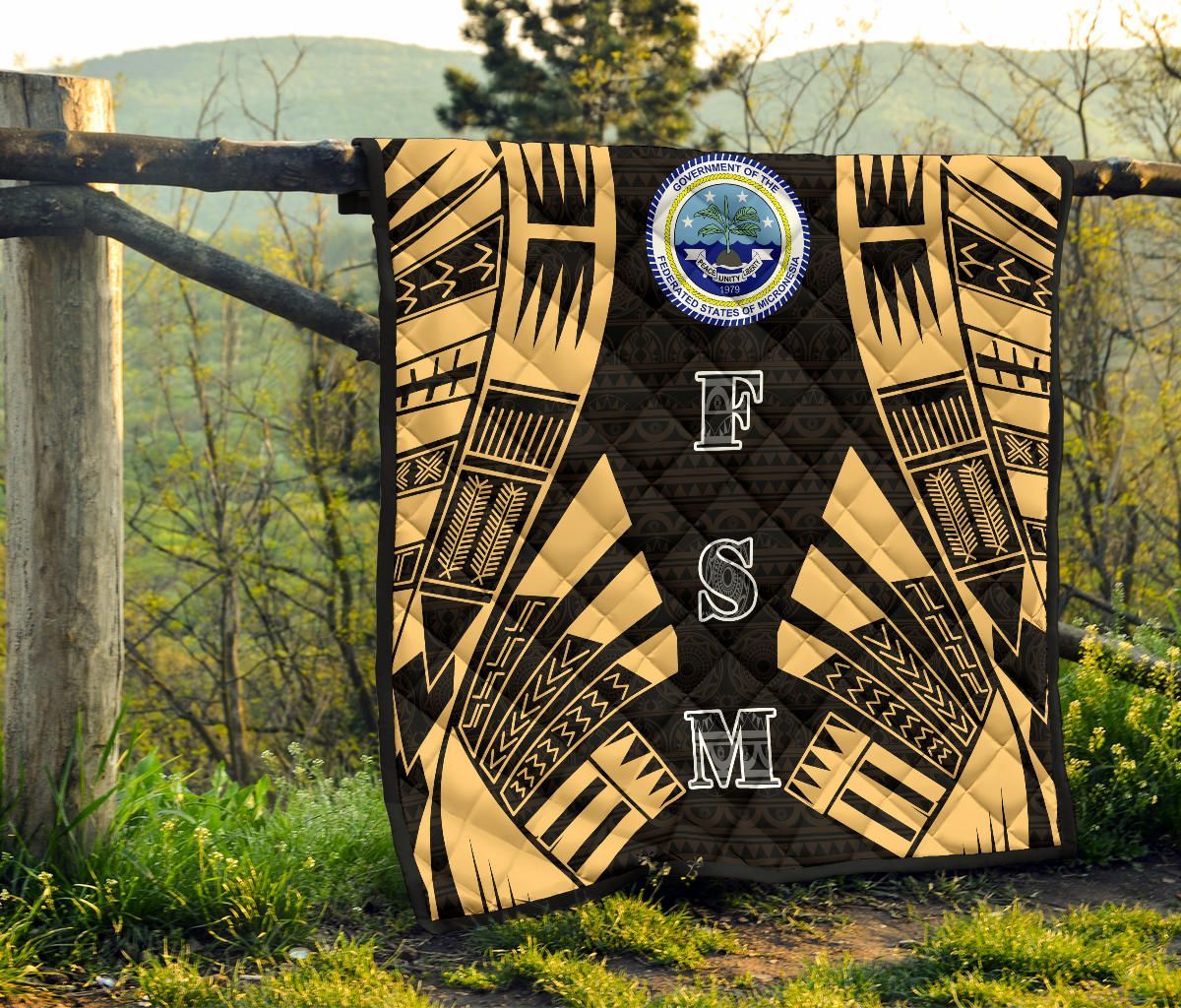 Federated States Of Micronesia Premium Quilt - Federated States Of Micronesia Seal Polynesian Gold Tattoo