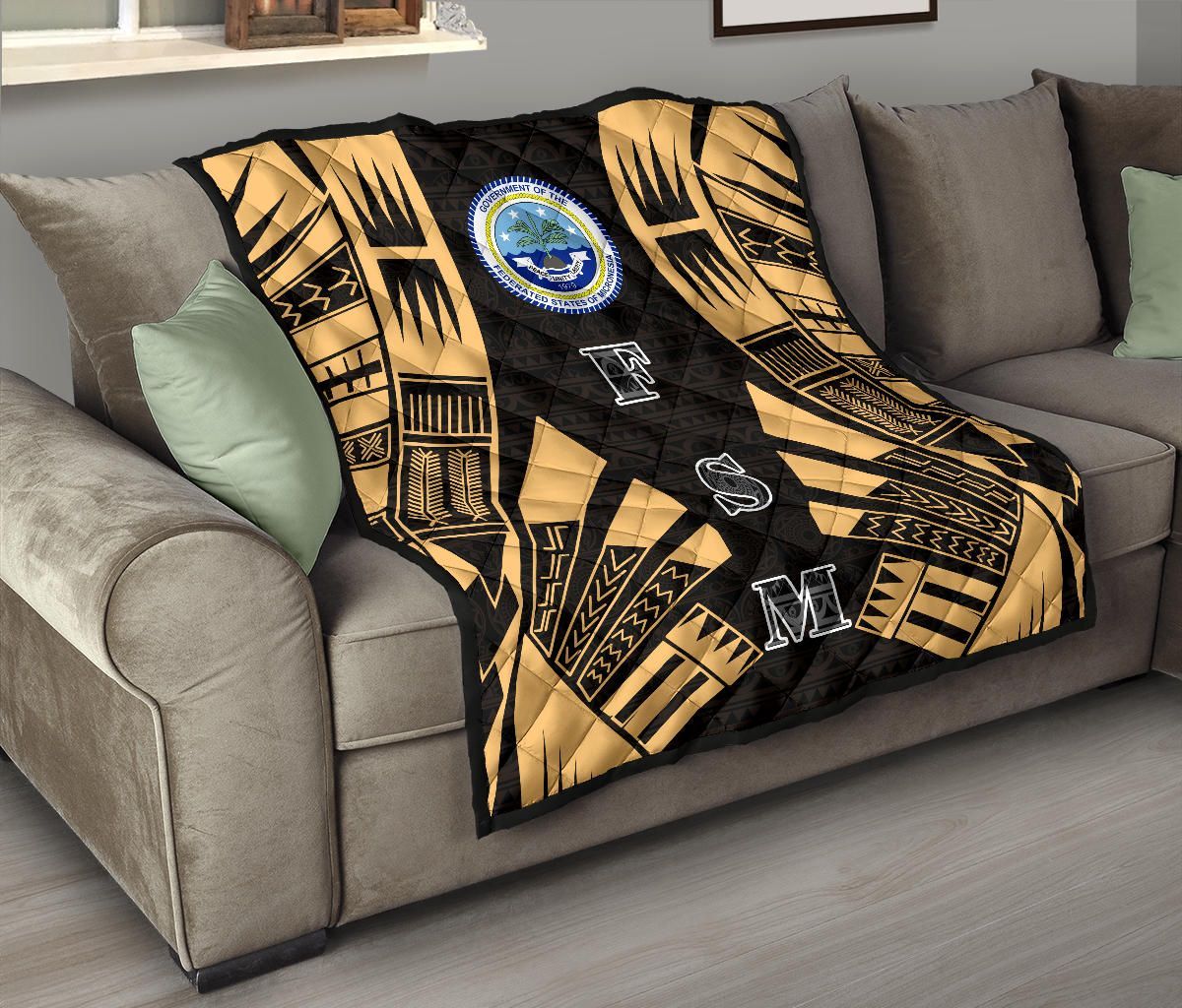 Federated States Of Micronesia Premium Quilt - Federated States Of Micronesia Seal Polynesian Gold Tattoo