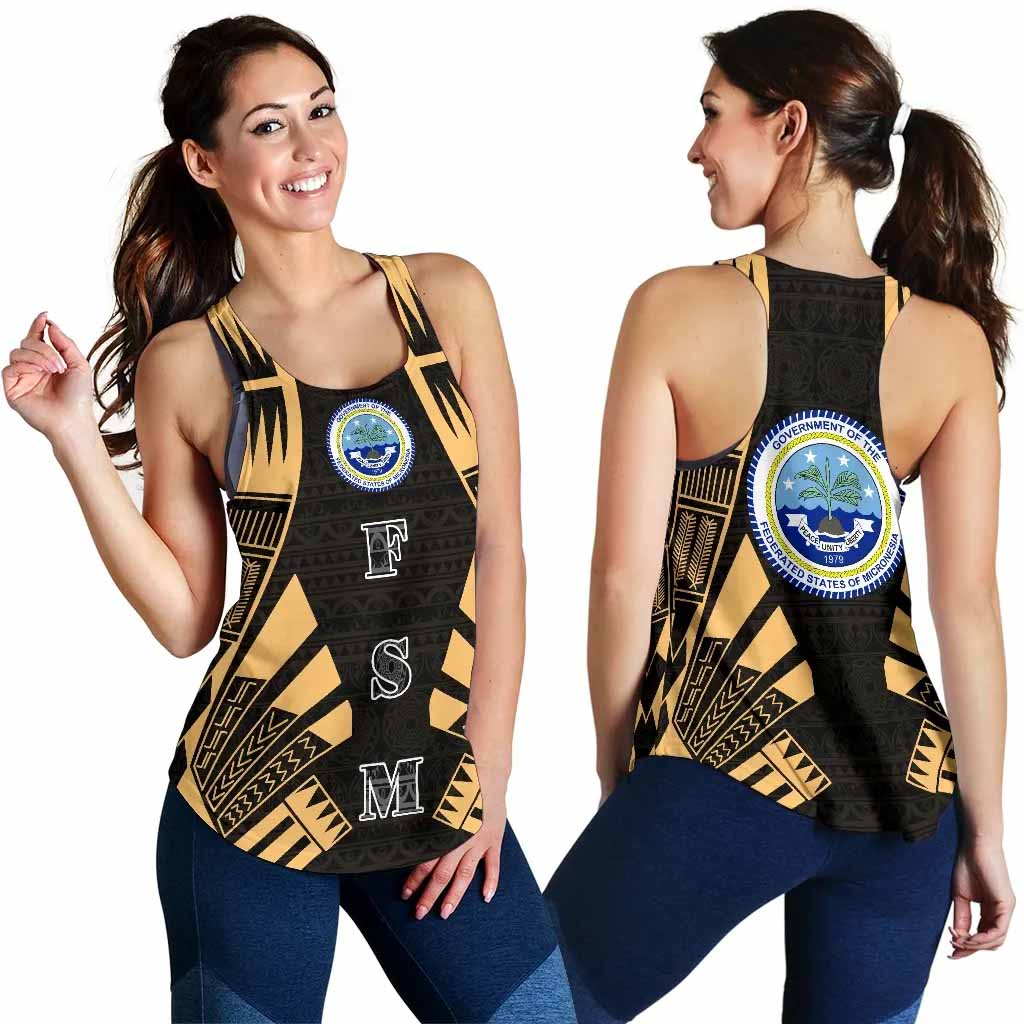Federated States Of Micronesia Women Racerback Tank - Polynesian Tattoo Gold