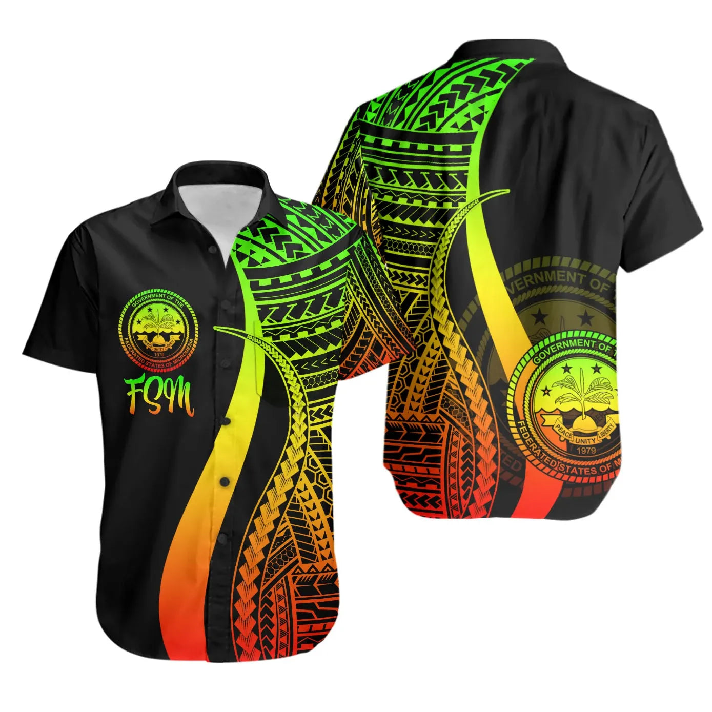Federated States Of Micronesia Short Sleeve Shirt - Reggae Polynesian Tentacle Tribal Pattern