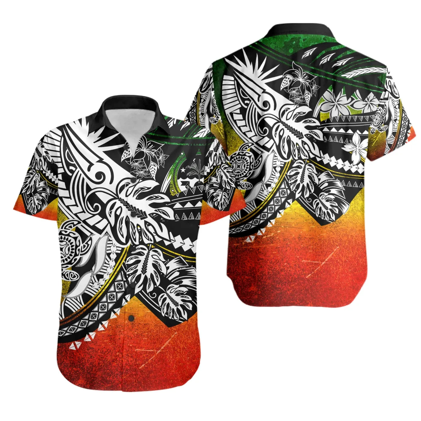 Federated States Of Micronesia Short Sleeve Shirt - Tribal Jungle Pattern Reggae Color