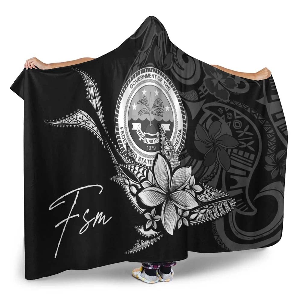 Federated States of Micronesia Hooded Blanket - Fish With Plumeria Flowers Style