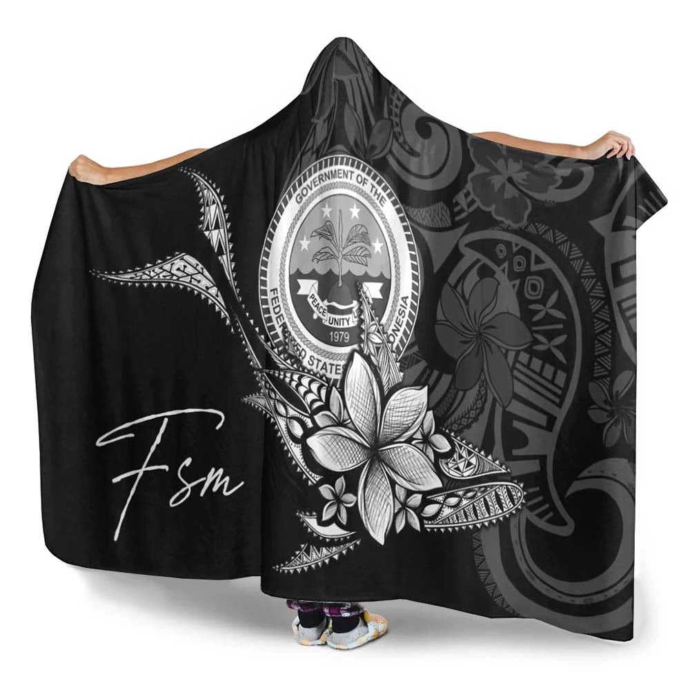Federated States of Micronesia Hooded Blanket - Fish With Plumeria Flowers Style