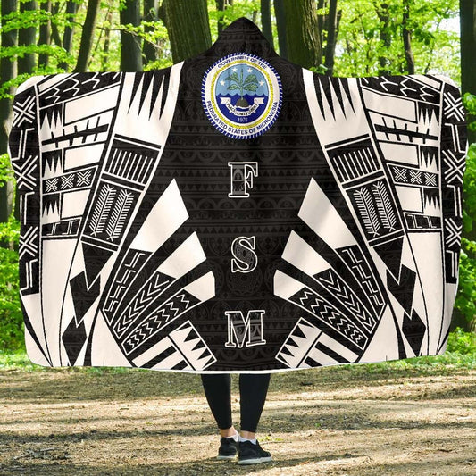 Federated States of Micronesia Hooded Blanket - Polynesian Tattoo Black
