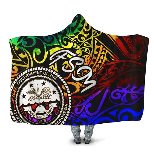 Federated States of Micronesia Hooded Blanket - Rainbow Polynesian Pattern