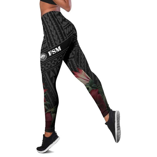 Federated States Of Micronesia Legging - Tropical Vintage Hibiscus