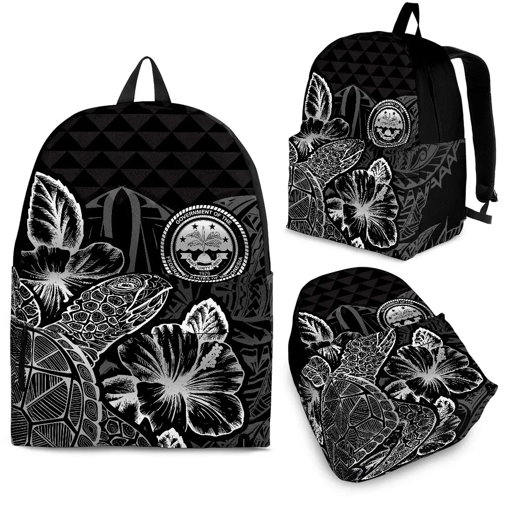 Federated States Of Micronesia Polynesian Backpack Turtle Hibiscus Black