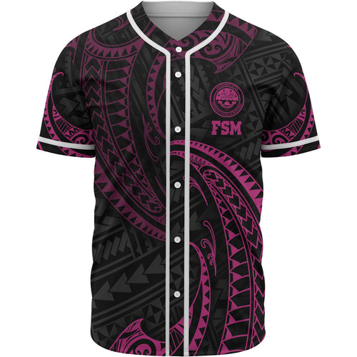 Federated States Of Micronesia Polynesian Baseball Shirt - Pink Tribal Wave