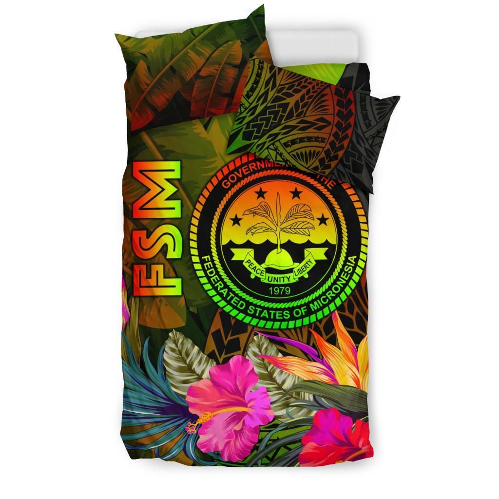 Federated States Of Micronesia Polynesian Bedding Set - Hibiscus And Banana Leaves
