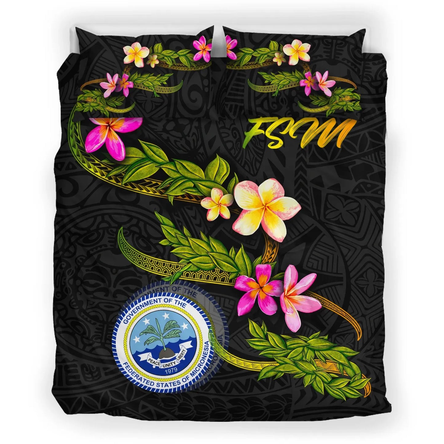 Federated States Of Micronesia Polynesian Bedding Set - Plumeria Tribal