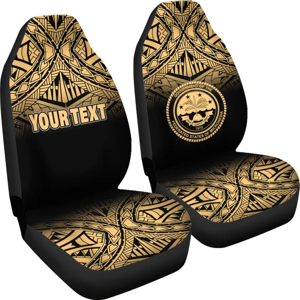 Federated States of Micronesia Car Seat Covers - FSM Seal Polynesian Tattoo Fog Gold