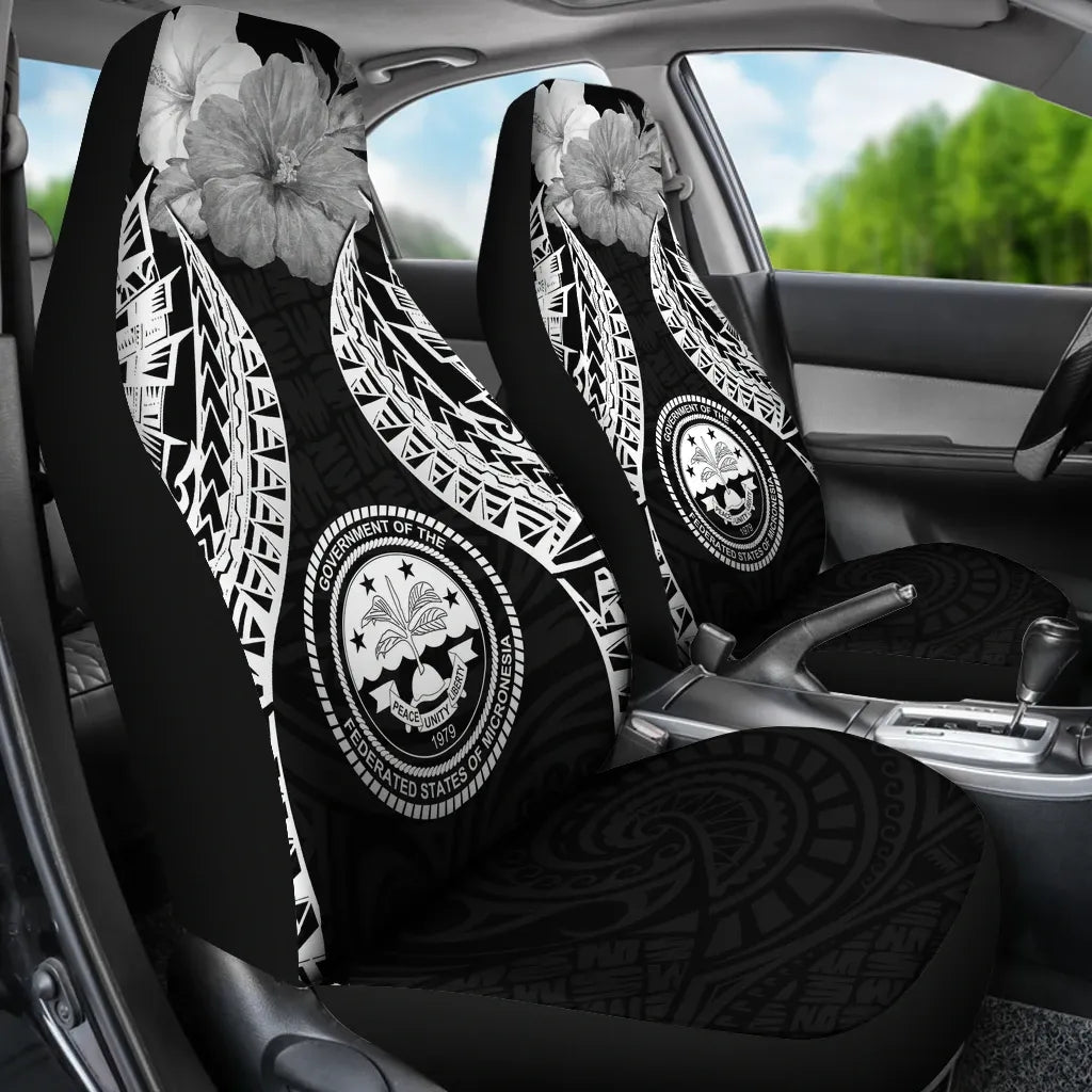 Federated States Of Micronesia Polynesian Car Seat Covers Pride Seal And Hibiscus Black