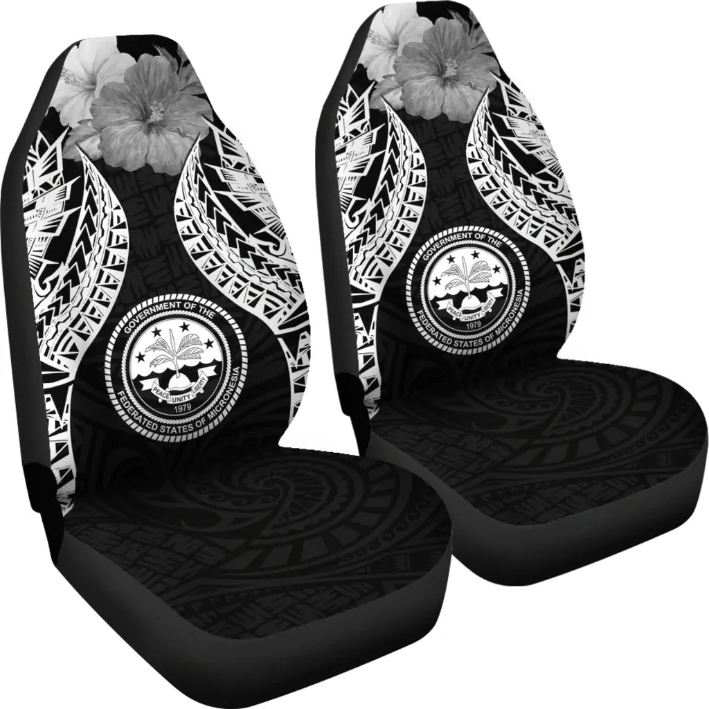 Federated States Of Micronesia Polynesian Car Seat Covers Pride Seal And Hibiscus Black