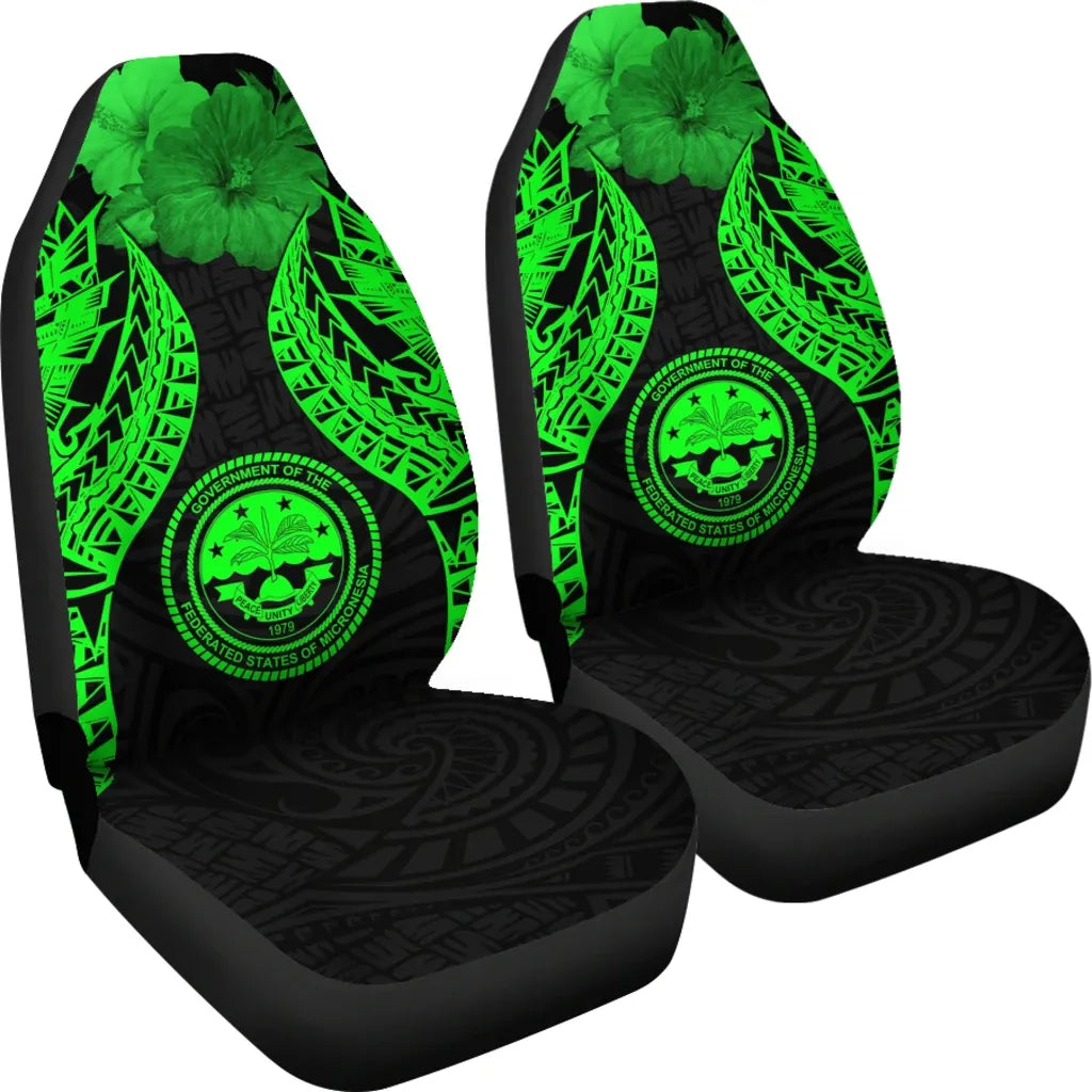 Federated States Of Micronesia Polynesian Car Seat Covers Pride Seal And Hibiscus Green