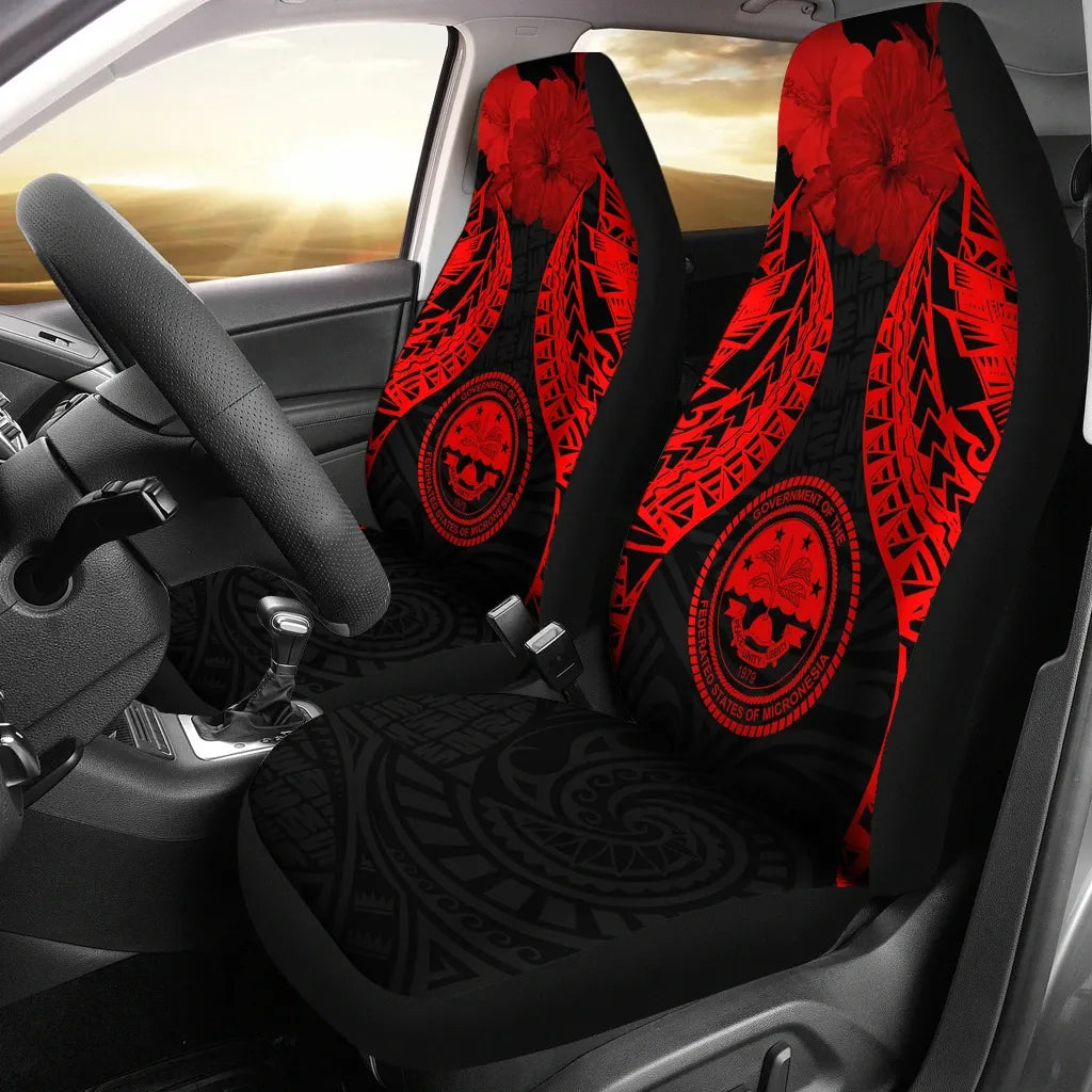 Federated States Of Micronesia Polynesian Car Seat Covers Pride Seal And Hibiscus Red