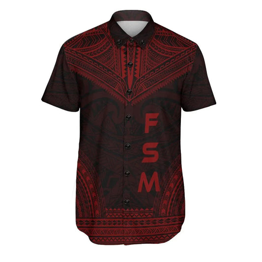 Federated States Of Micronesia Polynesian Chief Short Sleeve Shirt - Red Version