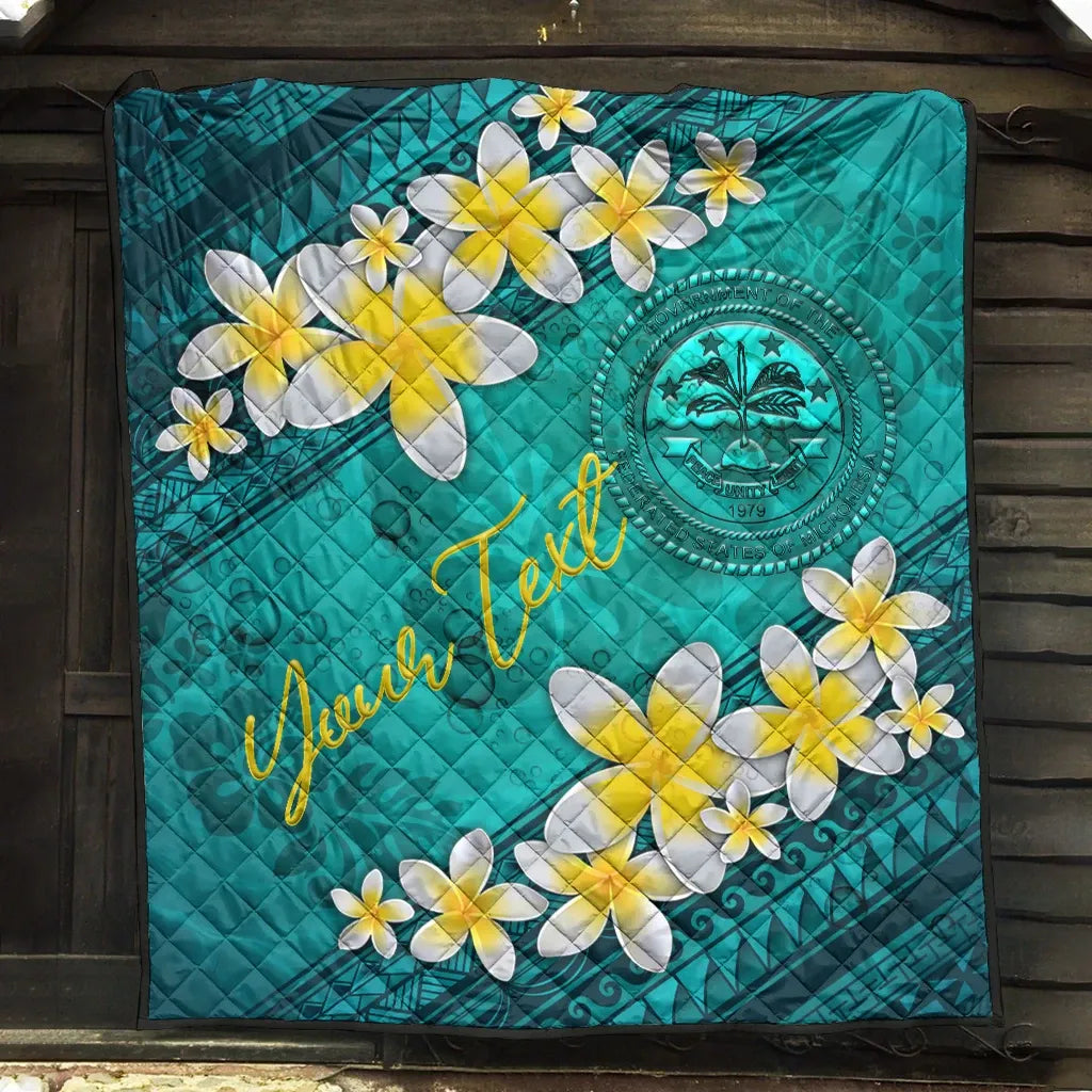 Federated States Of Micronesia Polynesian Custom Personalised Quilt - Plumeria With Blue Ocean
