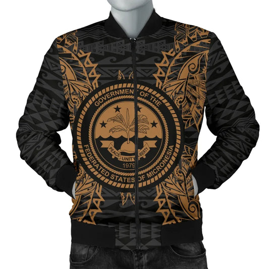 Federated States Of Micronesia Polynesian Bomber Jacket Map Gold