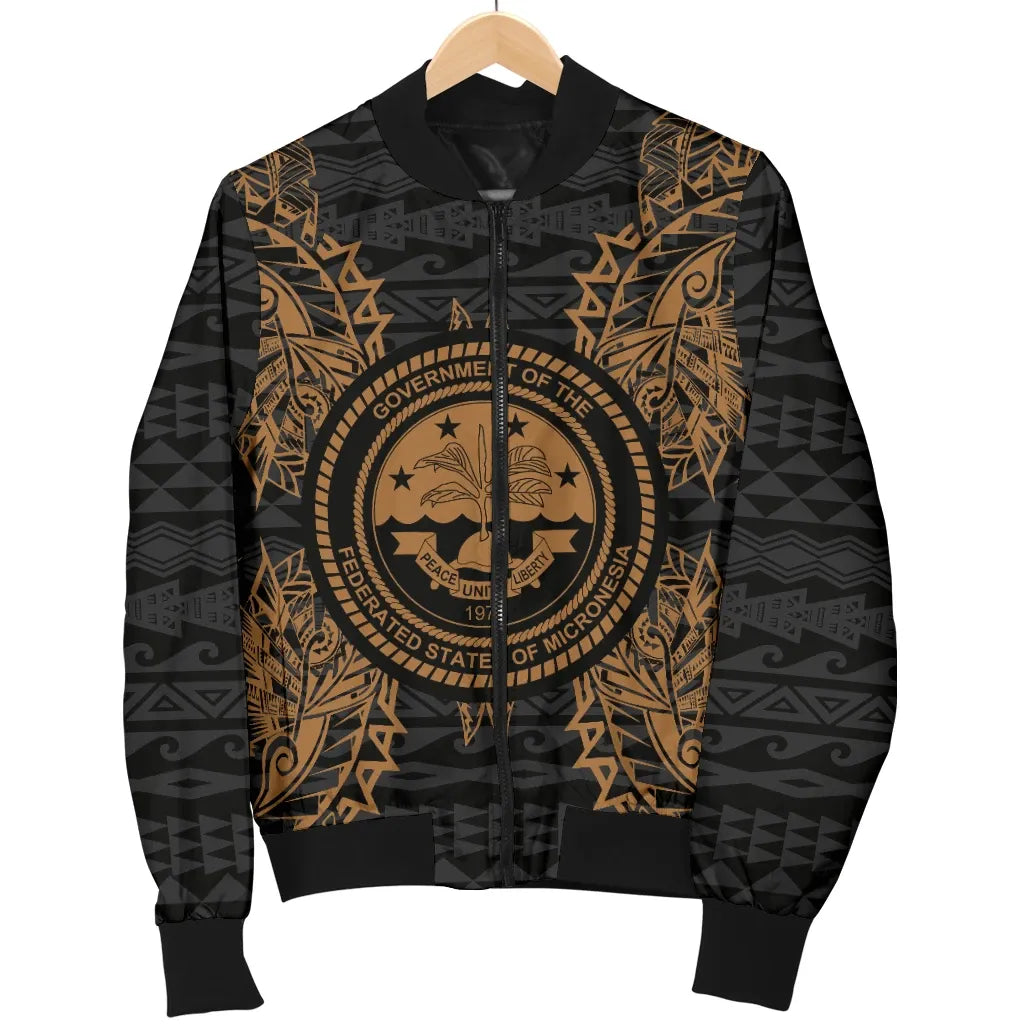 Federated States Of Micronesia Polynesian Bomber Jacket Map Gold